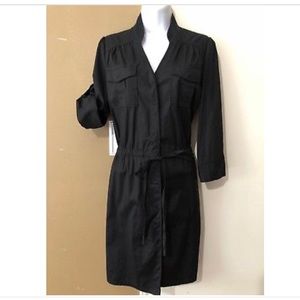 LOFT petite black button convertible sleeve dress